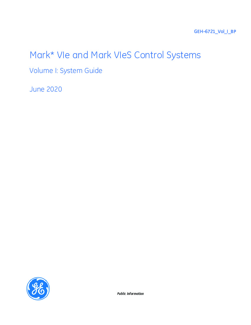 First Page Image of IS210BPPCH1AC GEH-6721 Volume I Mark VIe and Mark VIeS Control Systems Guide.pdf